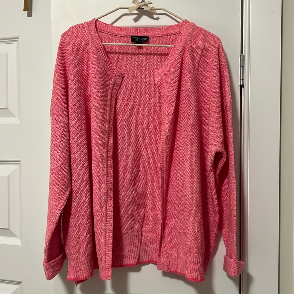 Topshop pink & white marl cardigan, size US 12